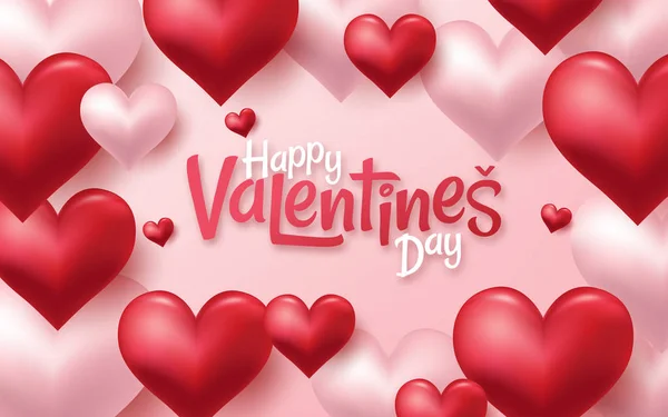 3D-realistische rode harten achtergrond met zoete Happy Valentines Day. Vectorillustratie — Stockvector