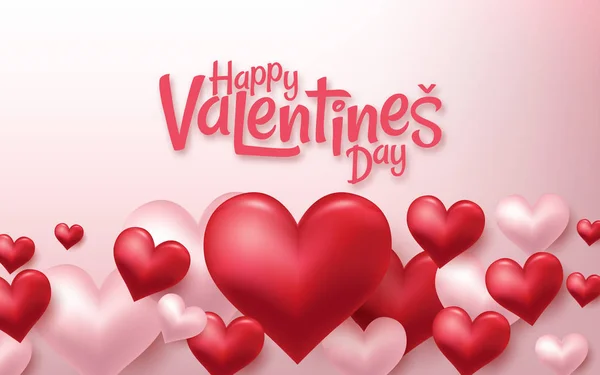 3D realista corações vermelhos fundo com doce feliz dia dos namorados. Ilustração vetorial —  Vetores de Stock