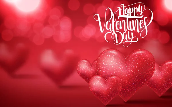 3D realistiska röda hjärtan bakgrund med söt glad Alla hjärtans dag. Vektorillustration — Stock vektor
