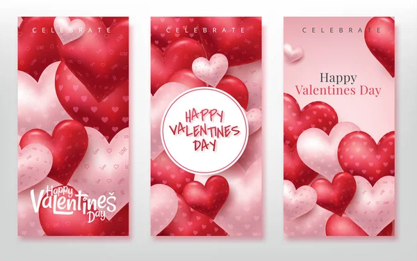 Banner Verticali San Valentino. Cuori lucidi. Illustrazione vettoriale — Vettoriale Stock