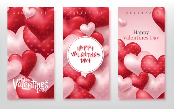 Valentines Day verticale banners. Glanzende harten. Vector illustratie — Stockvector