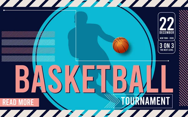 Affiches du tournoi de basket-ball, flyer avec ballon de basket - modèle vectoriel design. Illustration vectorielle — Image vectorielle