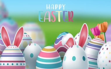 Paskalya kartı. Kağıt, yumurta şeklindeki çerçeveyi bahar çiçekleriyle kesiyor. Vektör illüstrasyonu