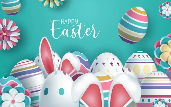 Paskalya için vektör geçmişi. Şablon. Çimlerden fırlayan tavşan kulakları. Vektör illüstrasyonu