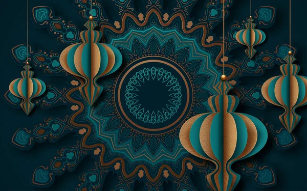 Design de felicitări islamice pentru Ramadan. Stilul artei hârtiei. ilustrație vectorială — Vector de stoc