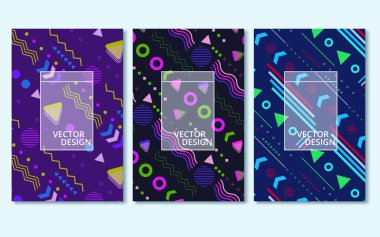 Modern soyut kapaklar seti, minimal kapaklar tasarımı. Renkli geometrik arkaplan, vektör çizimi