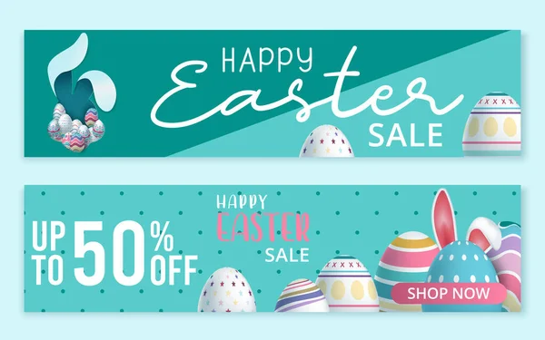 Happy Easter sale banner, poster, invitation, leaflet template design. Vector illustration — Stock Vector