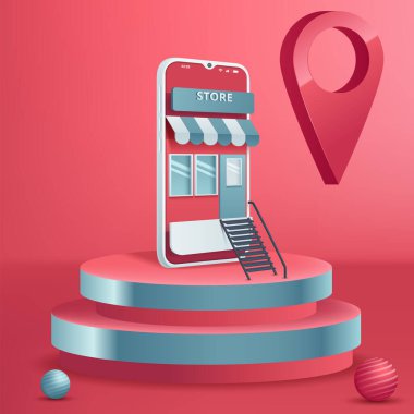Online alışveriş e-ticaret konsepti. Akıllı telefondan sipariş dükkânı çevrimiçi. Vektör illüstrasyonu