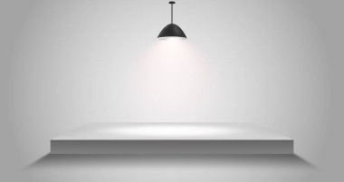 Gri arkaplanda boş beyaz podyum izole edildi