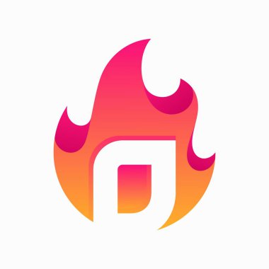 Soyut yangın D harfi tasarım vektör şablonu