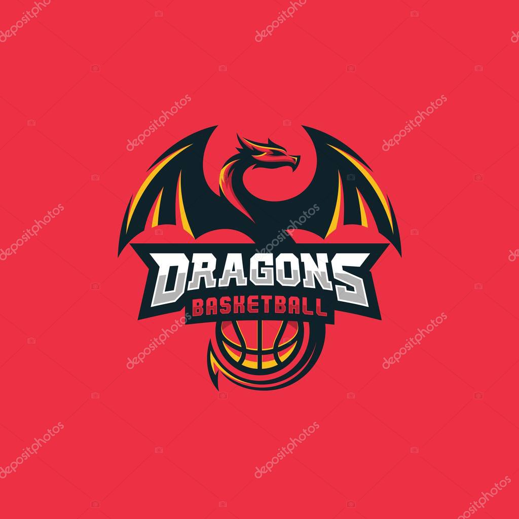 Dragon Basketball Design concept Illustration Vector Template. Suitable for Creative Industry, Multimedia, entertainment, Educations, Shop, and any related business