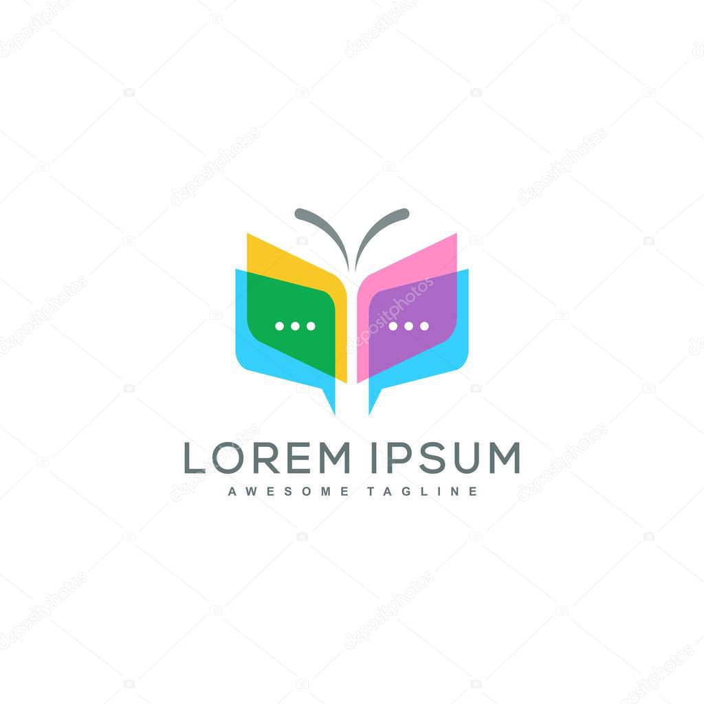 Book and Butterfly Concept illustration vector Design template. Suitable for Creative Industry, Multimedia, entertainment, Educations, Shop, and any related business