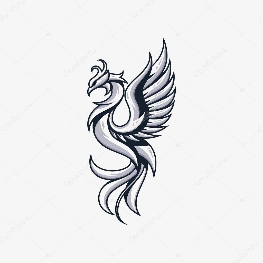 Phoenix Line Illustration Vector Template.Suitable for Creative Industry, Multimedia, entertainment, Educations, Shop, and any related business