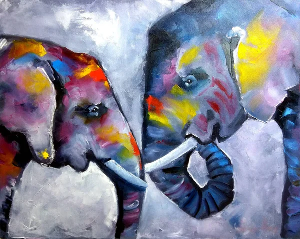 페인트 그림그리는 코끼리 스톡 사진