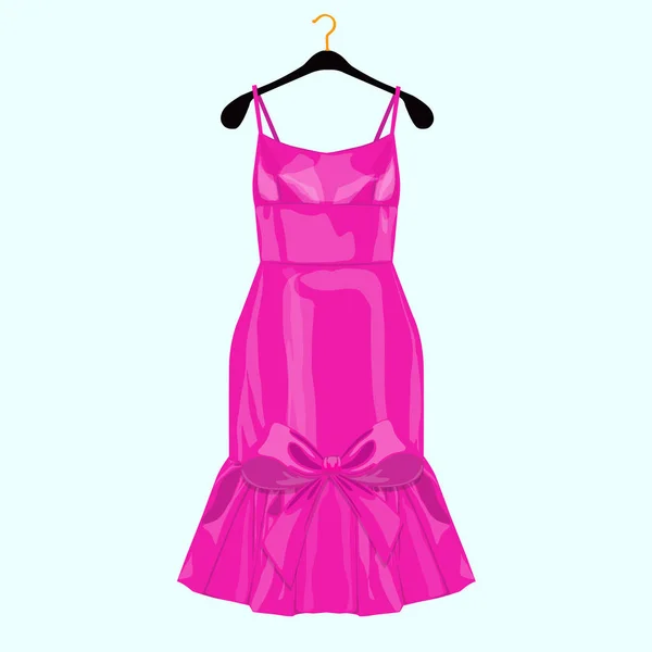 Vestido Fiesta Cumpleaños Rosa Con Lazo Ilustración Moda Para Carrito — Vector de stock