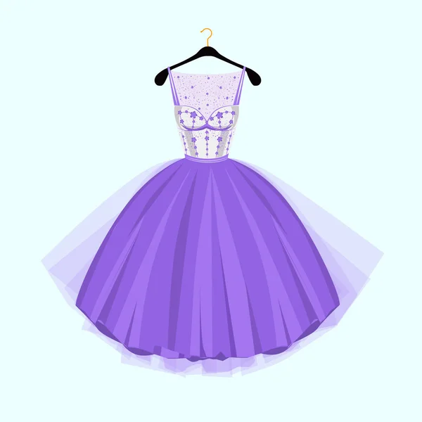 Violett Festklänning Vintage Stil Festklänning Med Blommor Dekoration Vektorillustration Fashion — Stock vektor