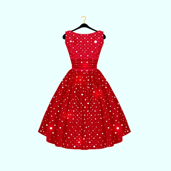 Rotes Kleid Mit Weißen Punkten Für Parteikarte Vektor Mode Illustration lizenzfreie Stockillustrationen
