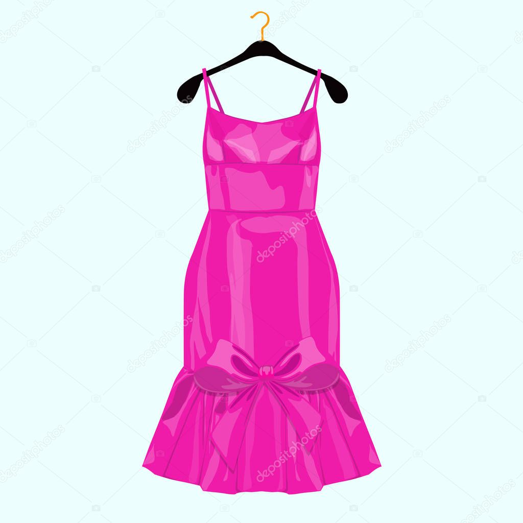 Pink birthday  party dress with bow. Fashion illustration for shoping cart