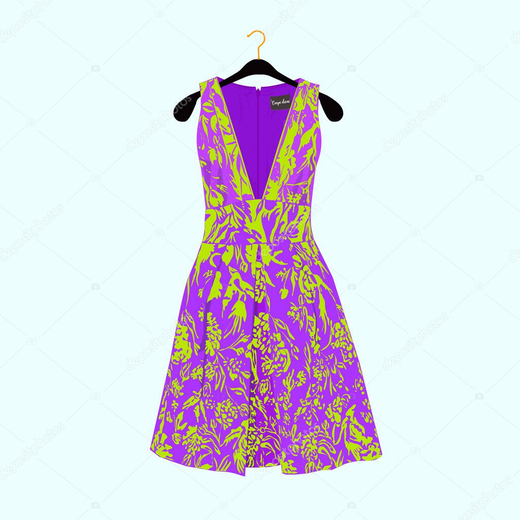 Beautiful dress for special event. Vector Fashion illustration.Celebrity dress.Luxury dress. 