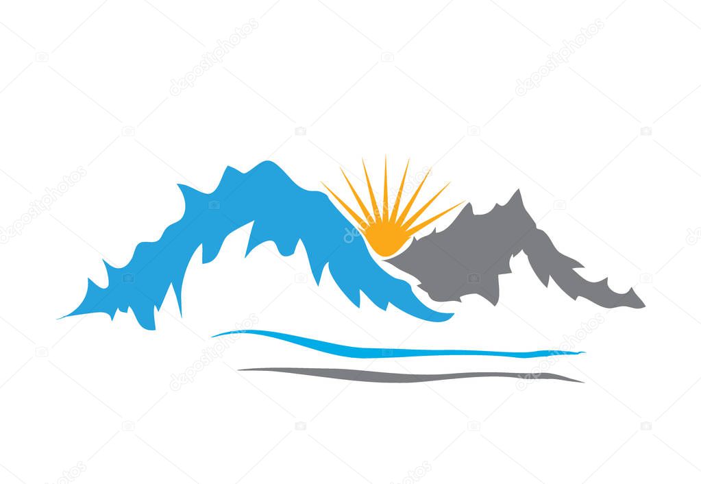 Mountain and lake vector icon isolated on white background - stylized image.