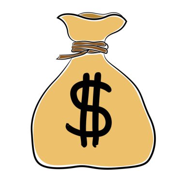 Para çantası Beyaz Arkaplanda izole edildi, karikatür illüstrasyonu.