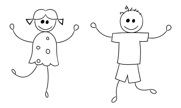 Niños Simples Jugando Ilustración Dibujos Animados — Vector de stock