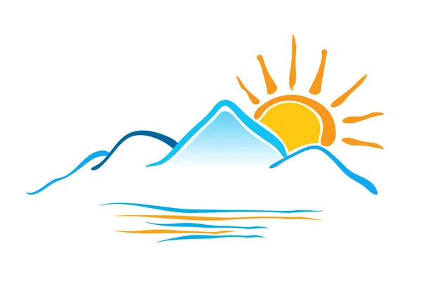 Icono vectorial de montaña y lago aislado sobre fondo blanco - sty — Vector de stock