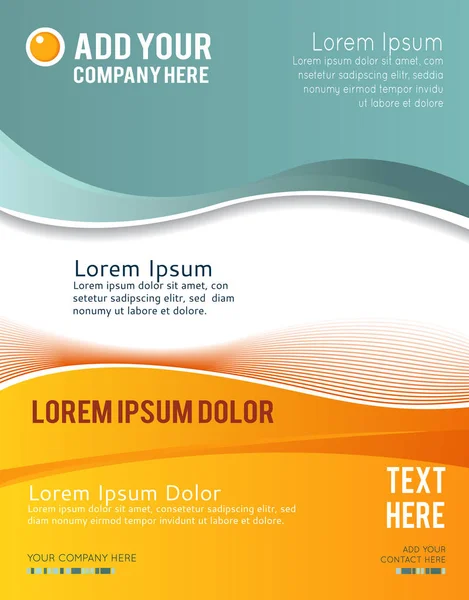 Dergi veya broşür, vektör tasarımı düz dalga eğrisi çizgileri ve daireler. Soyut arkaplan.