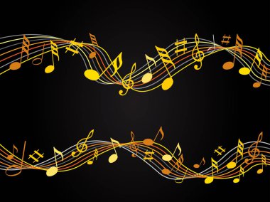 Peelable siyah zemin üzerine altın müzik notlar
