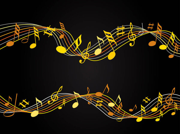 Gold music notes on a solide black background