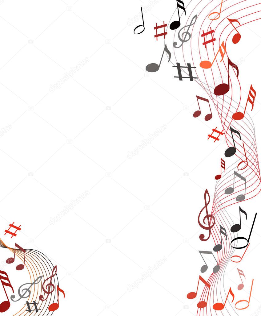 Color music notes on a solide white background