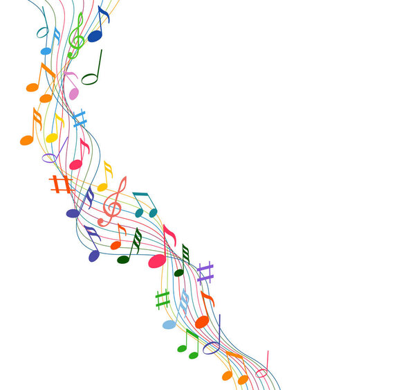 Colorfull music notes on a solide white background