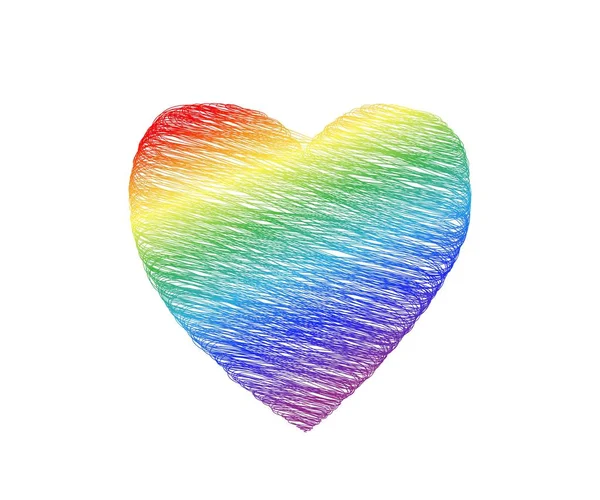 Coração rabiscou cores do arco-íris em um fundo branco. lgbt simbolismo — Vetor de Stock
