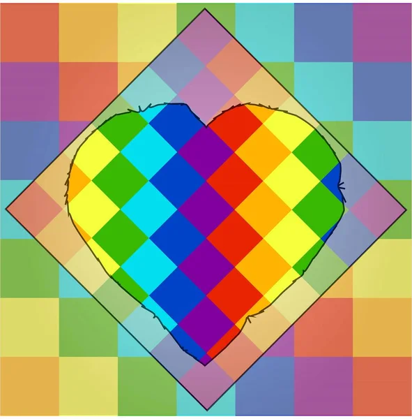 Cuadrados de colores de arco iris con un contorno único de corazón en el centro.. — Archivo Imágenes Vectoriales