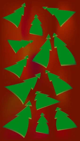Grön svävande julgran på röd gradient bakgrund — Stock vektor