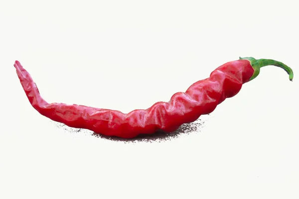 Röd Tunn Rynkig Hot Pepper Kapsel Vit Bakgrund Med Pixelated — Stockfoto