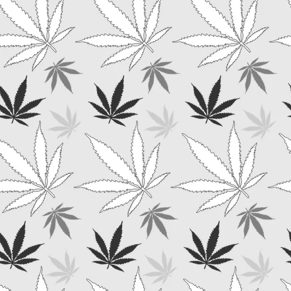 Patrón Inconsútil Monocromo Hojas Cannabis Gris Claro Blanco Gris Oscuro — Archivo Imágenes Vectoriales