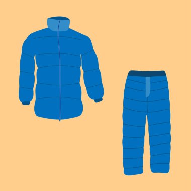 Fermuarlı ve mavi pantolonlu kalın bir ceket.