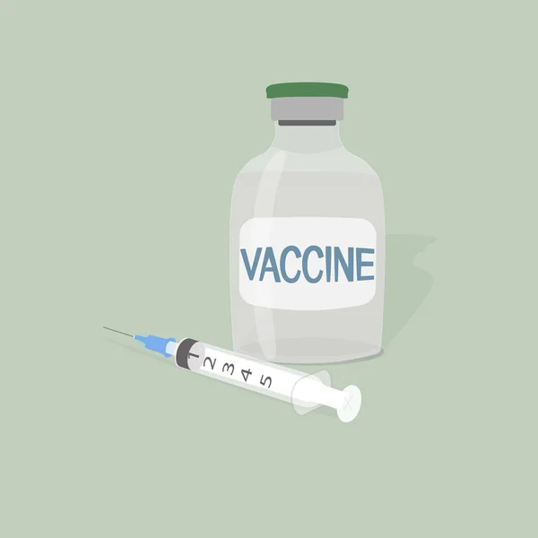 Injektionsflaska Glas För Injektion Med Klar Vätska Och Inskriptionsvaccinet Och — Stock vektor