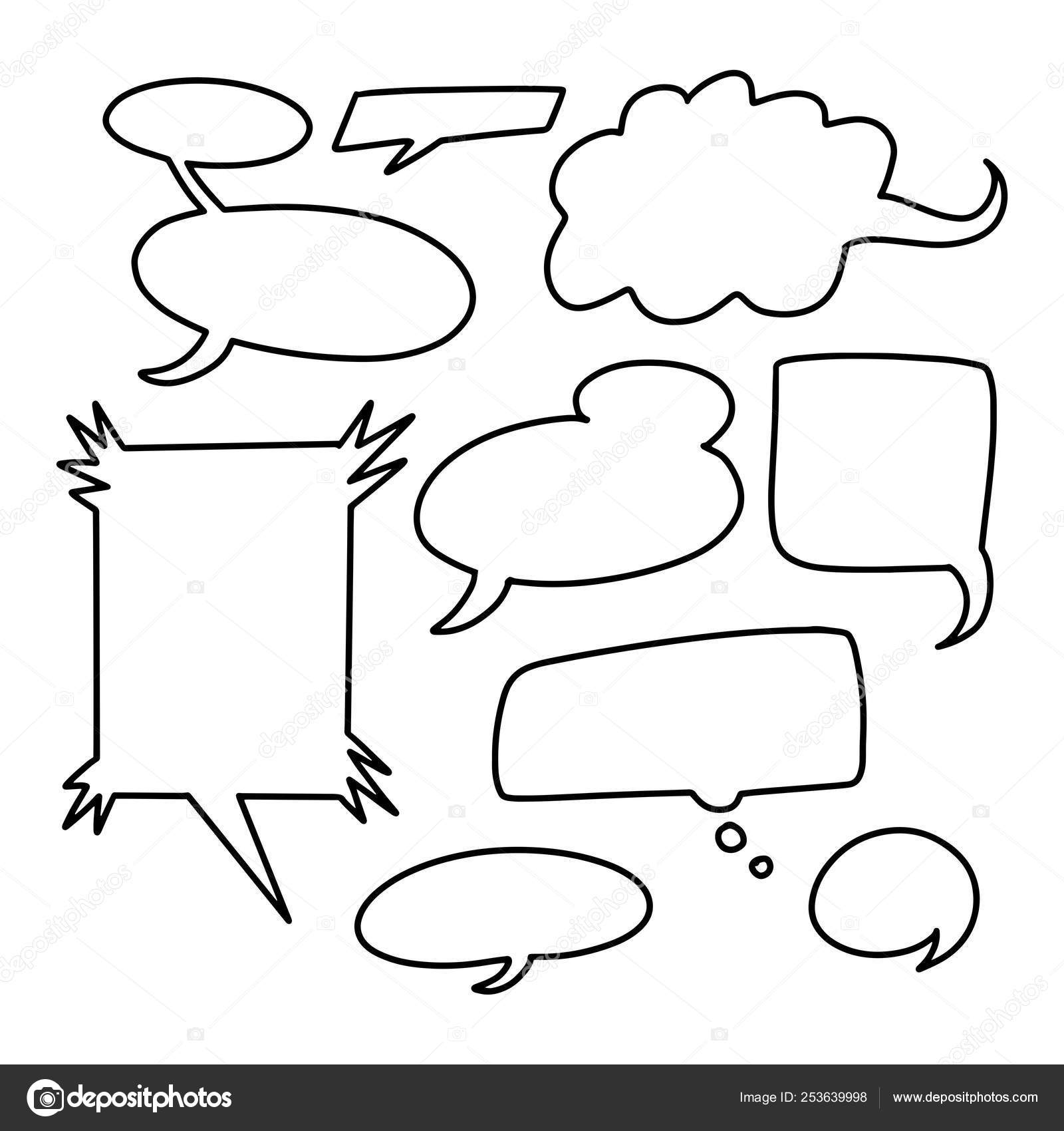 Set Hand Drawing Bubble Speech Talk Simple Communication Bubble Stock ...