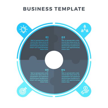 4 bulmaca unsurdan oluşan daire ile modern İnfografik. Vektör. Web tasarım ve iş akışı düzeni için kullanılabilir