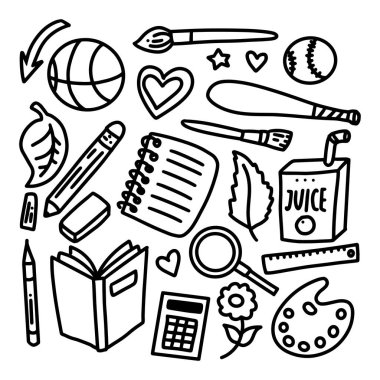 Okula geri dönüyorum. El çizimi karalama seti.