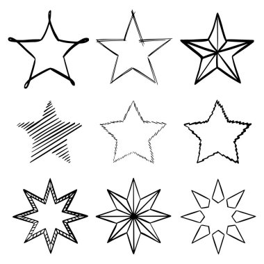 Modern geometrik yıldız deseni. Elle çizilmiş vektör yıldız desen arka plan 
