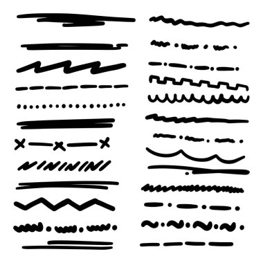 Rasgele elle çizilmiş çizgiler tarzı marker fırça seti doodle