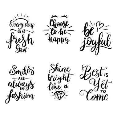 Kart poster tipografi tasarımları ayarlayın. El çizilmiş harfler ifadeler. Modern motive edici kaligrafi dekoru. Alıntılar ile Scrapbooking veya günlükleme kartları. 