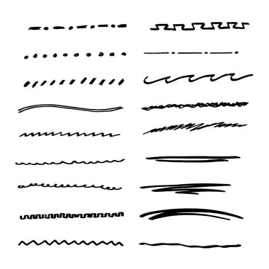 İşaretleyici Fırça Biçiminde Altı Çizili Vuruşlar El Yapımı Koleksiyon Kümesi Çeşitli Şekiller