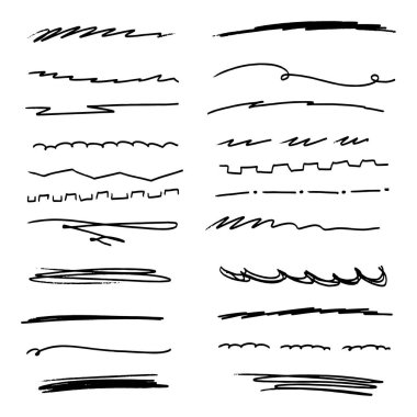 Rasgele elle çizilmiş çizgiler tarzı marker fırça seti doodle