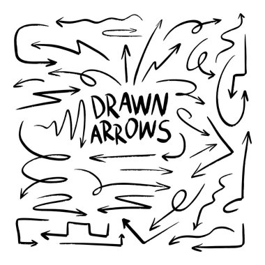 Grunge kroki el yapımı suluboya Doodle vektör okları gösteren resim koleksiyonu ayarla 