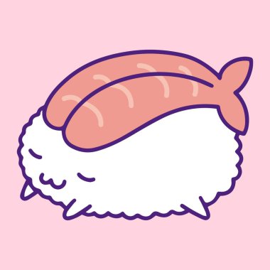 Pirinç uyku ile Karides Sevimli Kawaii İllüstrasyon. El yapımı karikatür Çizim Asya Japon Gıda - Vektör Eps