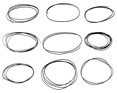 Siyah el çizilmiş daire çizgi kroki seti Doodle seti. İleti notu işareti tasarım öğesi için vektör dairesel karalama Doodle yuvarlak daireler. Kalem veya kalem vurgulayıcı elipsler şekiller
